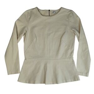 J. Crew Ponte Peplum Top Women's XS Cream Long Sleeve Back Full Zipper Blouse